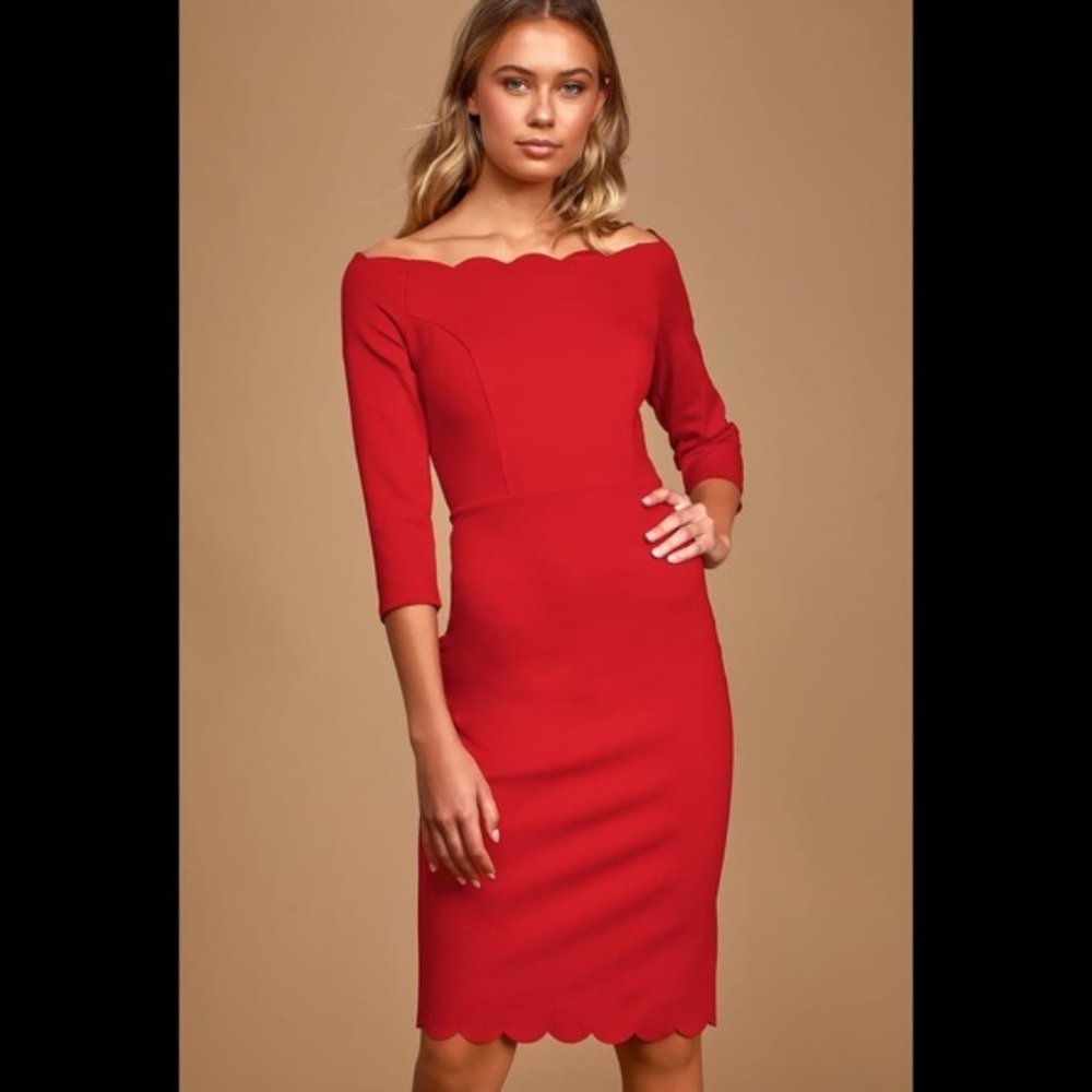 Lulu’s Money Moves Red Scalloped Dress Size XS